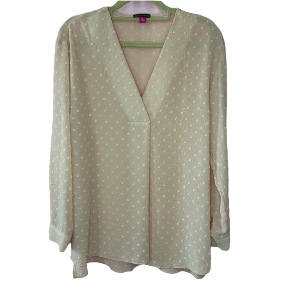 Vince Camuto Sheer Textured V Neck Pullover Blouse- Sz Small - Picture 3 of 10